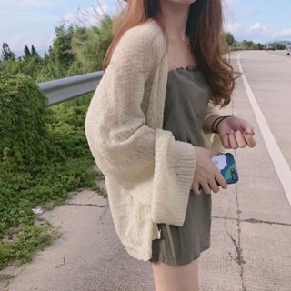 【JDUDS】 薄款針織夏季寬鬆韓版長袖冰絲防曬罩衫 夏季海灘 百搭顯瘦罩衫-規格圖9