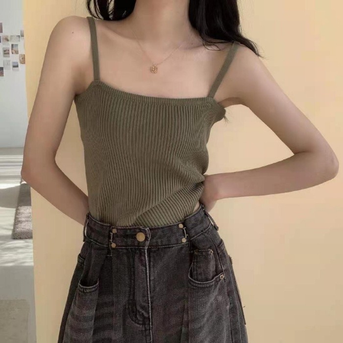 【JDUDS】 打底純色細肩設計夏季美背抹胸短款背心 條紋細肩帶 韓系單穿bratop-細節圖4