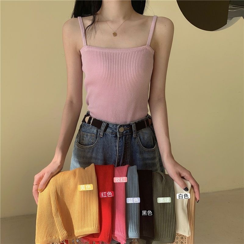 【JDUDS】 打底純色細肩設計夏季美背抹胸短款背心 條紋細肩帶 韓系單穿bratop-細節圖9