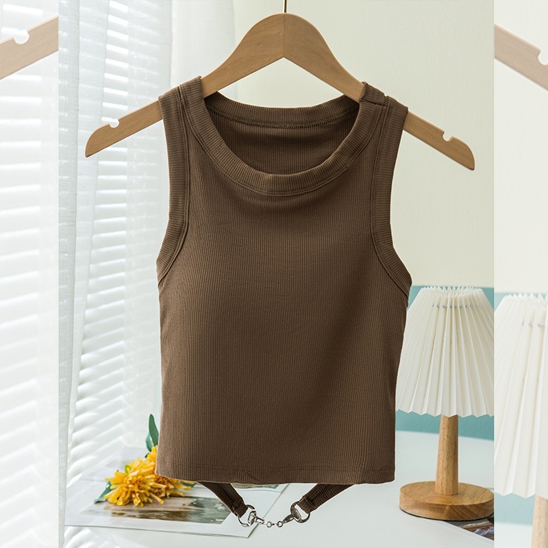 【JDUDS】 ins風韓版辣妹小吊帶背心 無袖圓領固定胸墊背心 設計露背背心 螺紋背心一體式bra-細節圖8