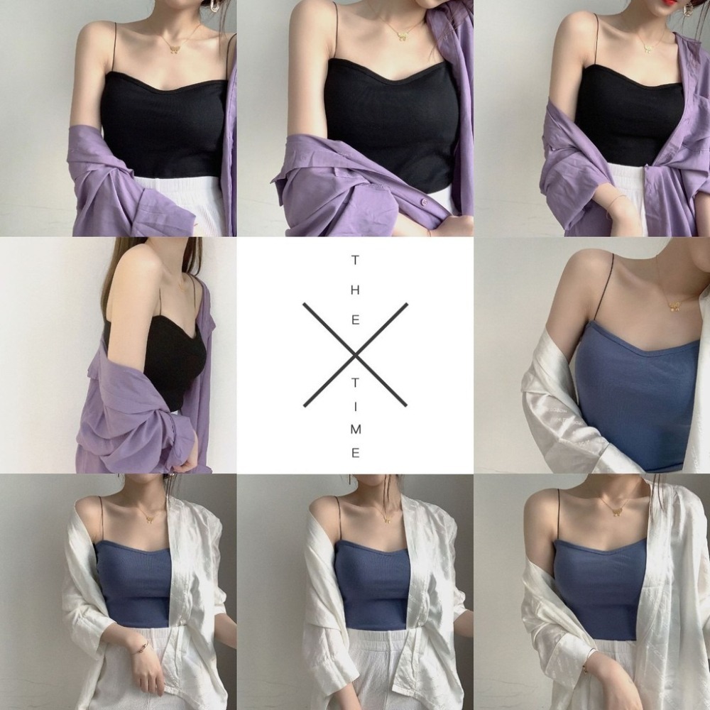 【JDUDS】超美胸厚墊UP坑條平口細肩帶背心 冰絲涼感背心 細肩帶罩杯背心 平口小可愛 韓版內搭背心-細節圖3