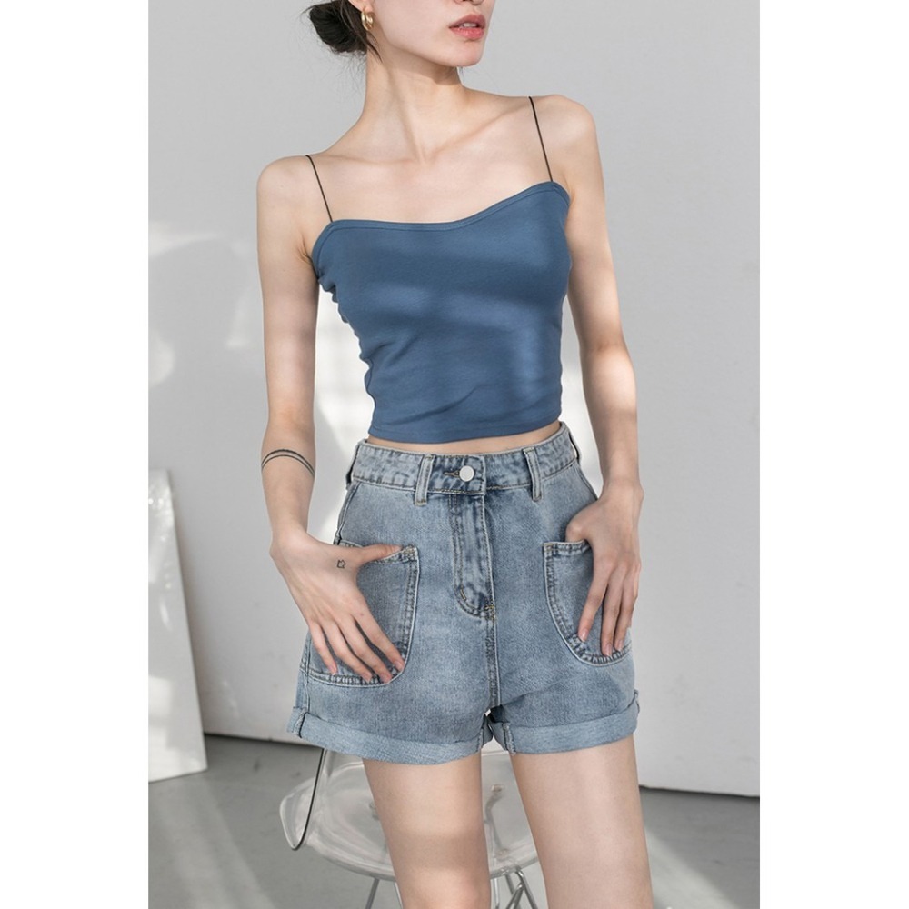 【JDUDS】超美胸厚墊UP坑條平口細肩帶背心 冰絲涼感背心 細肩帶罩杯背心 平口小可愛 韓版內搭背心-細節圖6