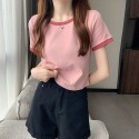 【JDUDS】拚色圓領短袖T恤 修身短版T恤 學生風格 雙色圓領T恤 修身 短版T 學生T 夏季 百搭-規格圖9