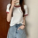 【JDUDS】拚色圓領短袖T恤 修身短版T恤 學生風格 雙色圓領T恤 修身 短版T 學生T 夏季 百搭-規格圖9