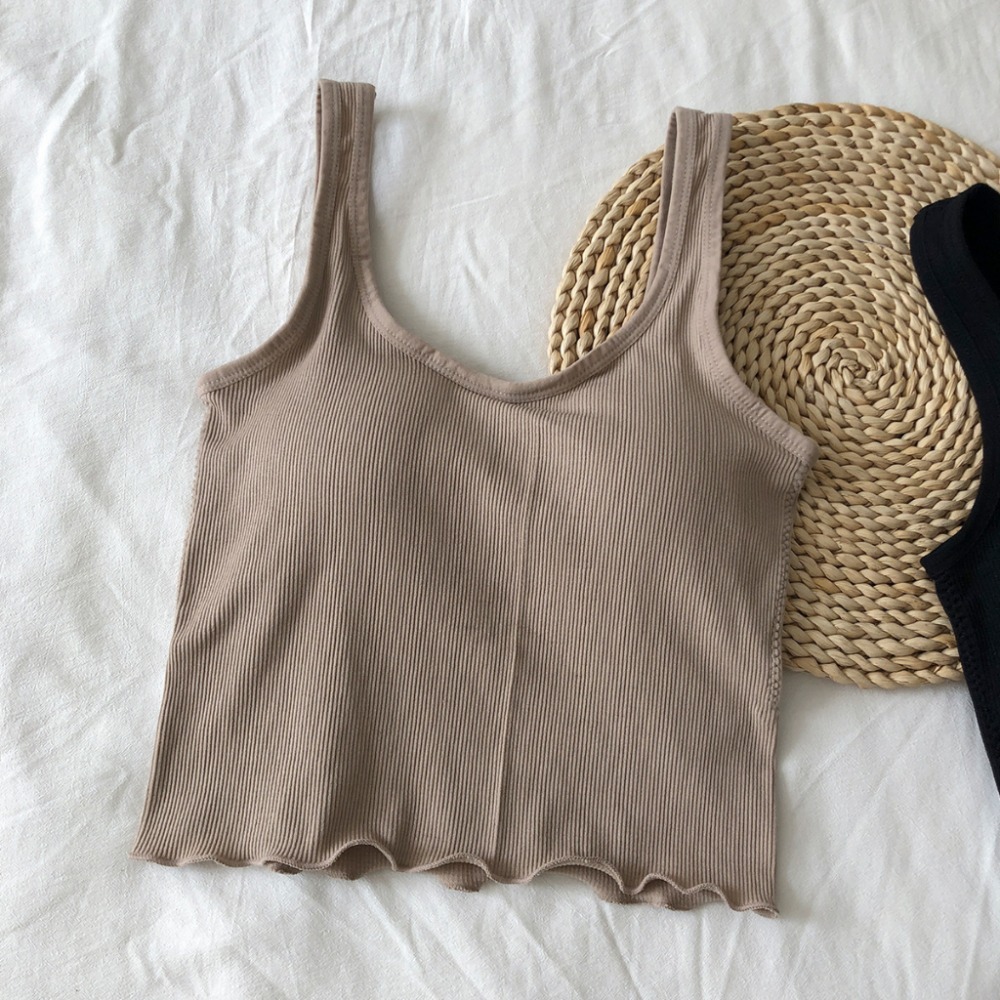 【JDUDS】細肩帶捲邊背心 百搭U領吊帶運動背心 附罩杯彈性內搭背心 時尚簡約領背心 下擺木耳邊 捲邊一體成形Bra-規格圖7