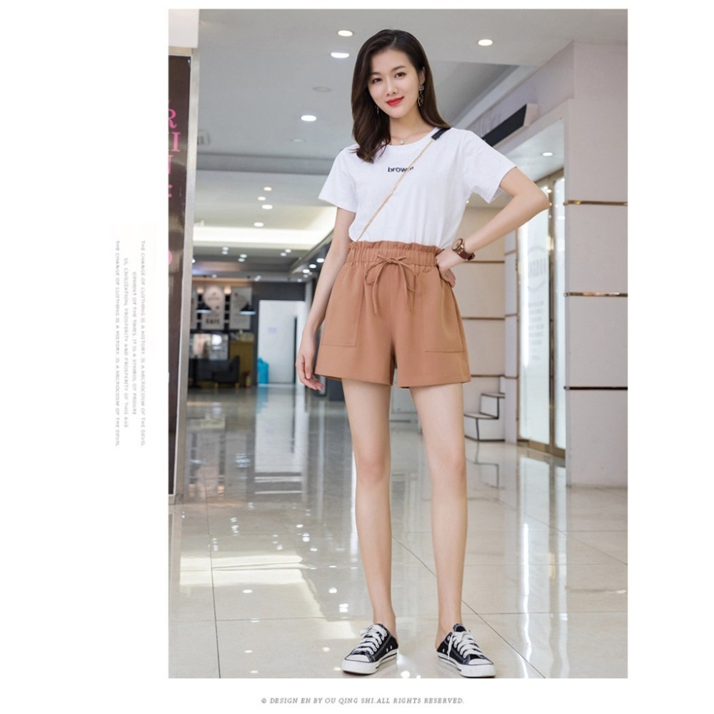 【JDUDS】 花苞綁帶雪紡短褲  高腰闊腿褲 夏季雪紡三分褲 花苞特殊口袋剪裁 調節彈性抽繩短褲 雪紡褲-細節圖5