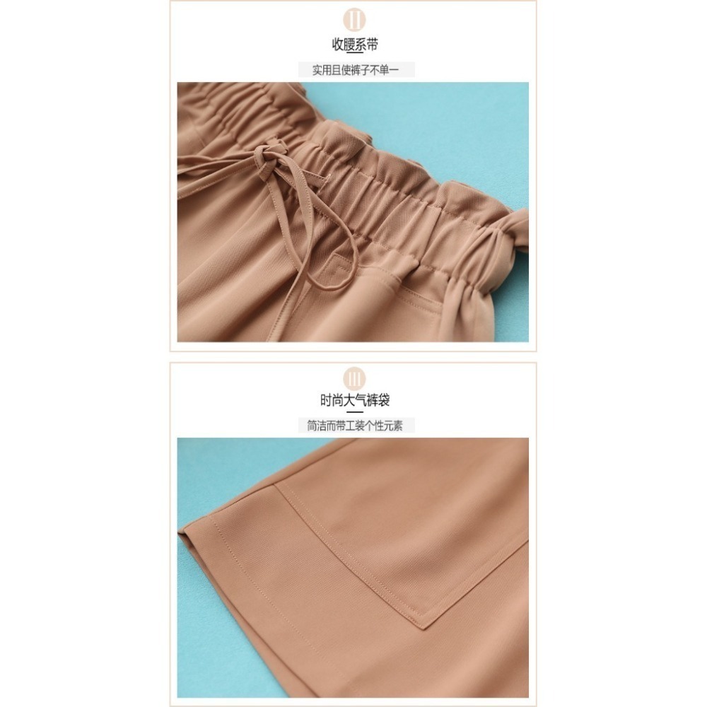 【JDUDS】 花苞綁帶雪紡短褲  高腰闊腿褲 夏季雪紡三分褲 花苞特殊口袋剪裁 調節彈性抽繩短褲 雪紡褲-細節圖6