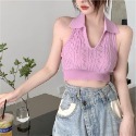 【JDUDS】V領素色針織麻花紋掛脖背心 透氣針織背心 辣妹短款露背露臍上衣 冰絲針織背心 螺紋麻花簍空上衣 掛脖上衣-規格圖9