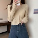 【JDUDS】V領針織排釦罩衫 防曬開衫 修身長袖純色外搭罩衫 仙女氣質長袖 針織皺皺排扣上衣 韓系暖色針織衫-規格圖8