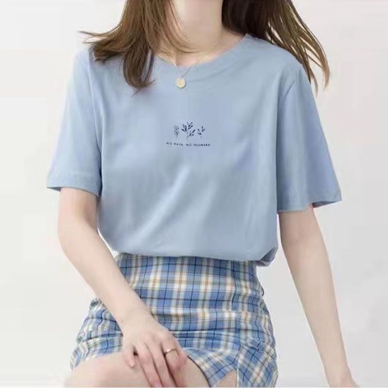 【JDUDS】 夏季短袖休閒印花休閒T恤 多尺寸小花文字T  多色文字上衣 女生短袖 韓版寬鬆顯瘦字母短袖上衣-細節圖3