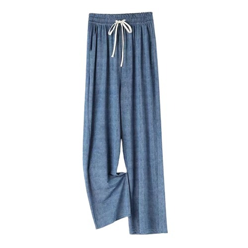 【JDUDS】夏季女百搭垂墜感窄版冰絲牛仔風直筒涼涼褲 字母褲 顯瘦 休閒 居家 少女 褲子 下著 印花 遛灣褲 素褲-細節圖4