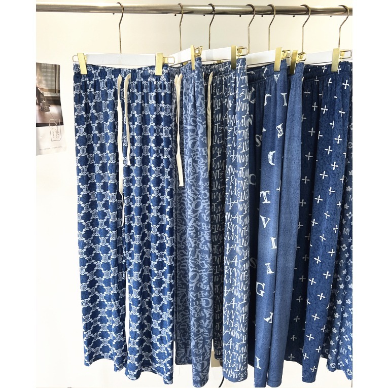 【JDUDS】夏季女百搭垂墜感窄版冰絲牛仔風直筒涼涼褲 字母褲 顯瘦 休閒 居家 少女 褲子 下著 印花 遛灣褲 素褲-細節圖5