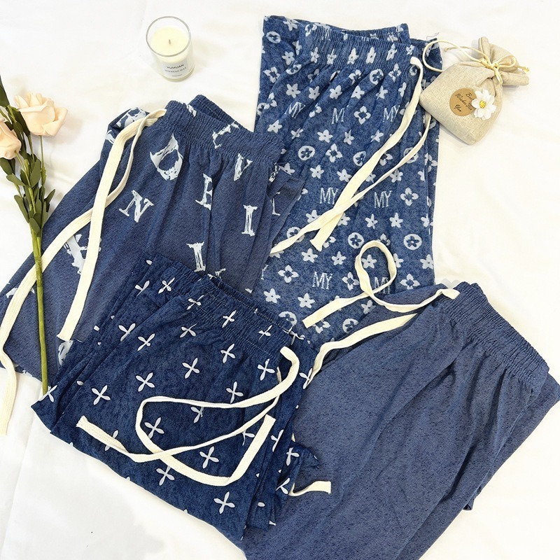 【JDUDS】夏季女百搭垂墜感窄版冰絲牛仔風直筒涼涼褲 字母褲 顯瘦 休閒 居家 少女 褲子 下著 印花 遛灣褲 素褲-細節圖7