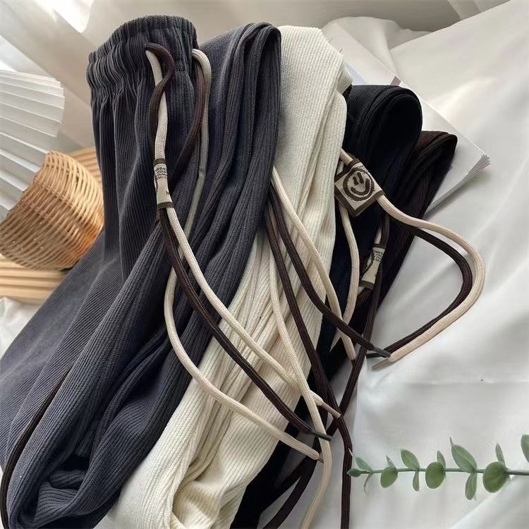 【JDUDS】高腰闊腿褲 燈芯絨高腰闊腿褲 雙抽繩笑臉高腰闊腿褲 抽繩高腰寬褲 高腰寬鬆落地褲 寬鬆顯瘦落地褲-細節圖2