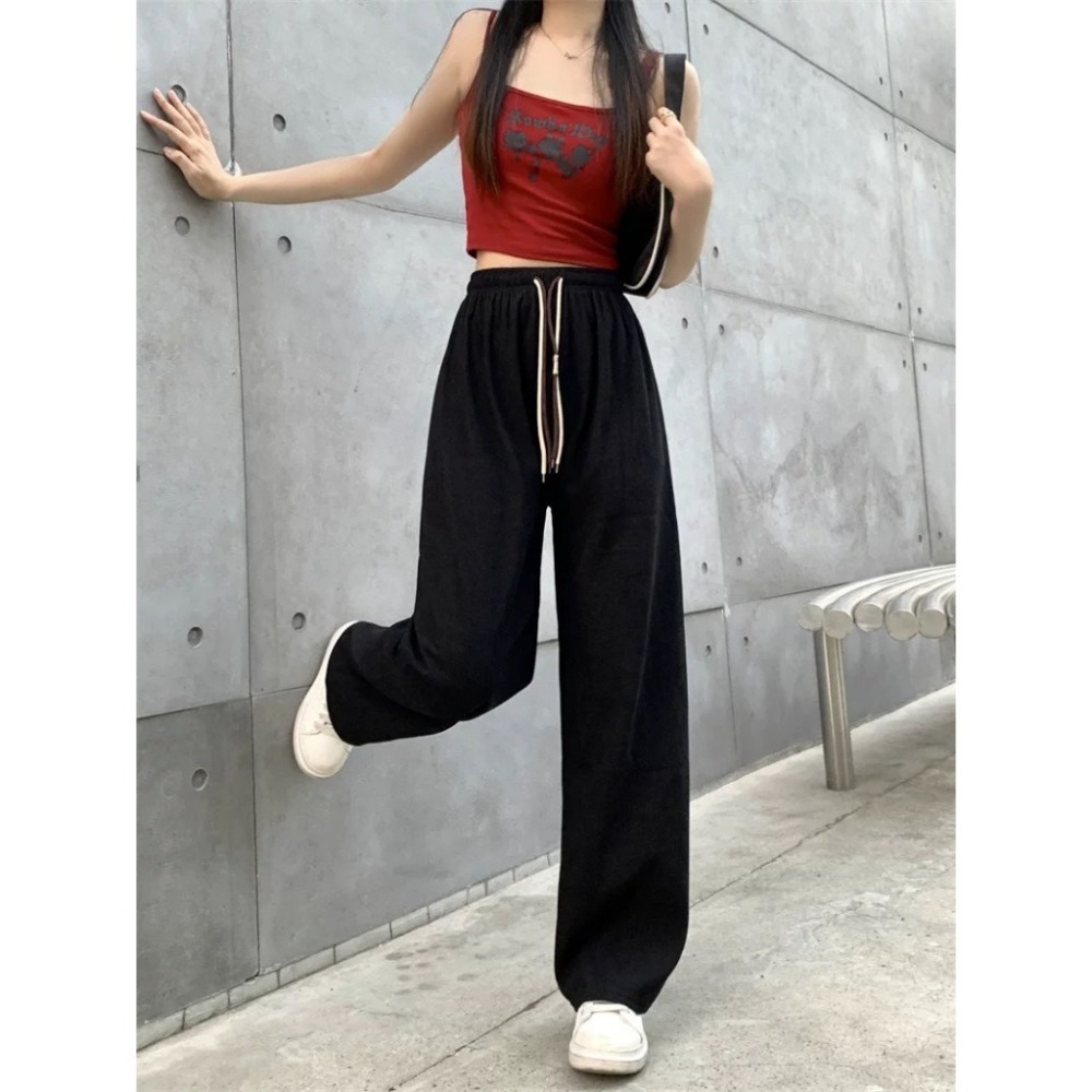 【JDUDS】高腰闊腿褲 燈芯絨高腰闊腿褲 雙抽繩笑臉高腰闊腿褲 抽繩高腰寬褲 高腰寬鬆落地褲 寬鬆顯瘦落地褲-細節圖3