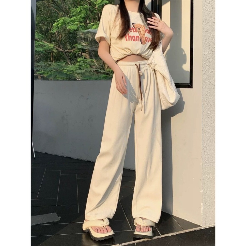 【JDUDS】高腰闊腿褲 燈芯絨高腰闊腿褲 雙抽繩笑臉高腰闊腿褲 抽繩高腰寬褲 高腰寬鬆落地褲 寬鬆顯瘦落地褲-細節圖5