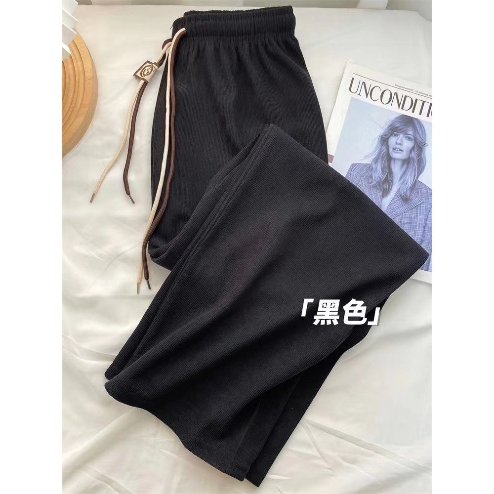 【JDUDS】高腰闊腿褲 燈芯絨高腰闊腿褲 雙抽繩笑臉高腰闊腿褲 抽繩高腰寬褲 高腰寬鬆落地褲 寬鬆顯瘦落地褲-細節圖6