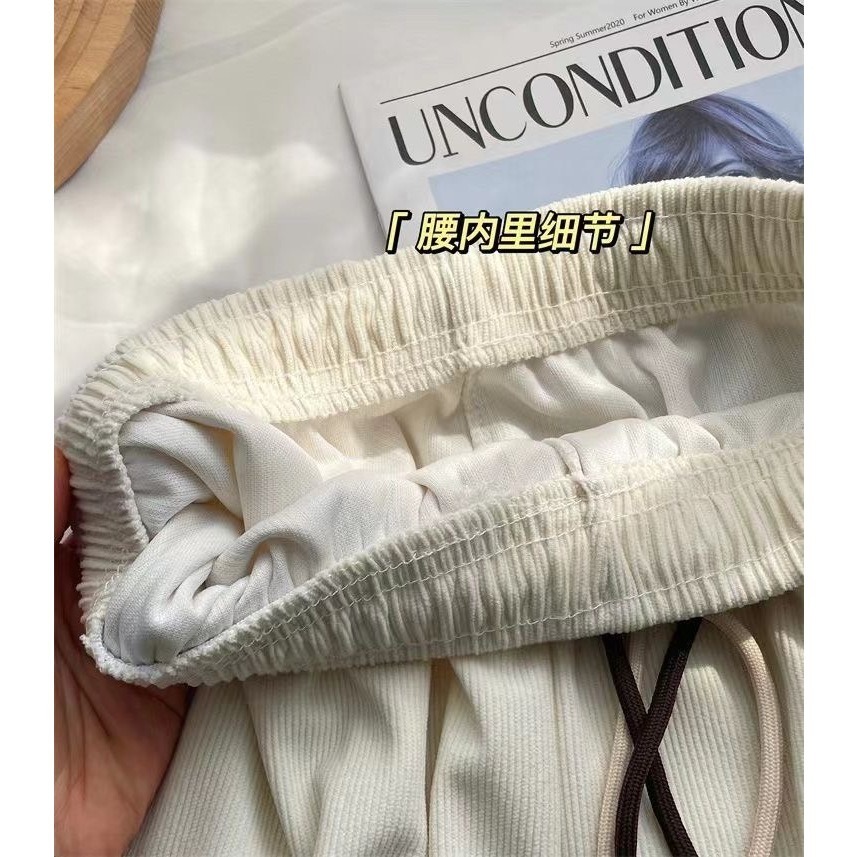 【JDUDS】高腰闊腿褲 燈芯絨高腰闊腿褲 雙抽繩笑臉高腰闊腿褲 抽繩高腰寬褲 高腰寬鬆落地褲 寬鬆顯瘦落地褲-細節圖8