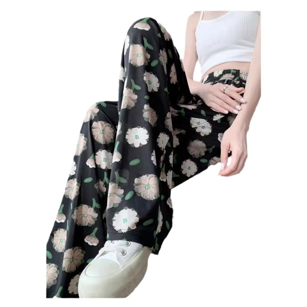 【JDUDS】夏日清涼 碎花筆墨國風冰絲闊腿褲 山本褲 溜灣褲 涼涼褲 休閒褲  闊腿褲-細節圖2