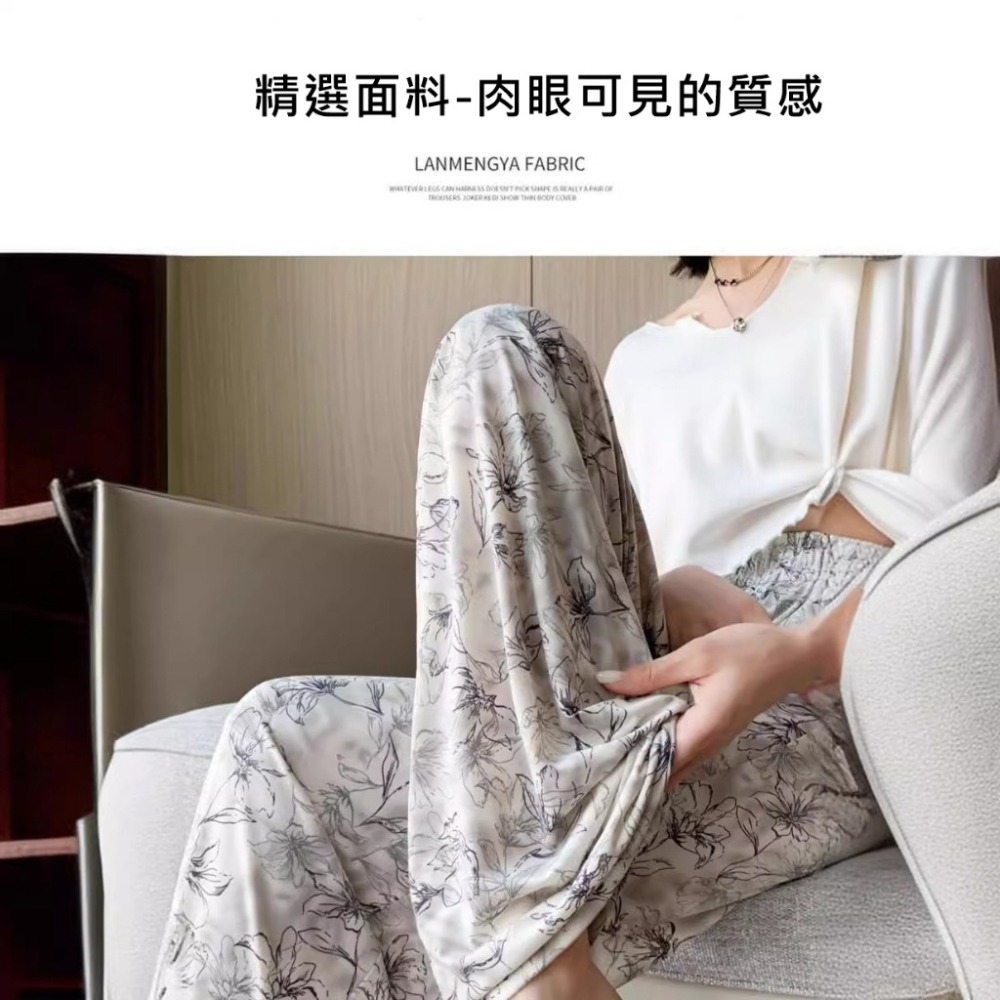 【JDUDS】夏日清涼 碎花筆墨國風冰絲闊腿褲 山本褲 溜灣褲 涼涼褲 休閒褲  闊腿褲-細節圖4