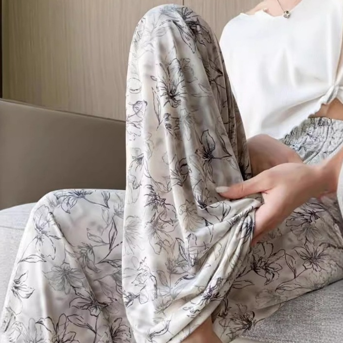 【JDUDS】夏日清涼 碎花筆墨國風冰絲闊腿褲 山本褲 溜灣褲 涼涼褲 休閒褲  闊腿褲-細節圖5