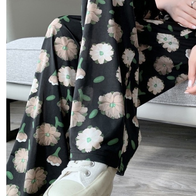 【JDUDS】夏日清涼 碎花筆墨國風冰絲闊腿褲 山本褲 溜灣褲 涼涼褲 休閒褲  闊腿褲-細節圖6