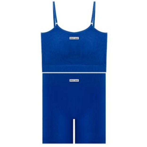 【JDUDS】英文小標螺紋運動休閒背心套裝(背心+褲) 運動套裝 休閒套裝 瑜珈套裝 健身套裝-細節圖2