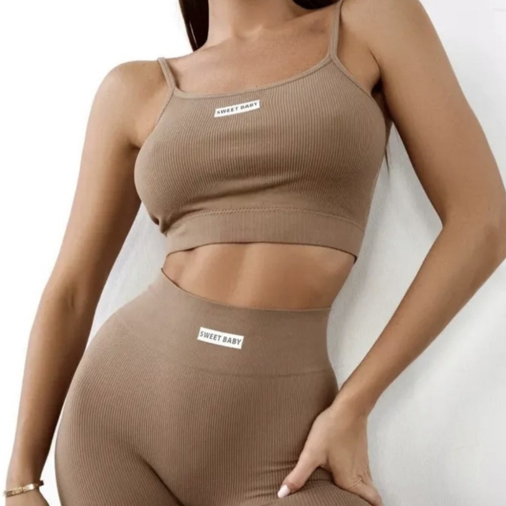 【JDUDS】英文小標螺紋運動休閒背心套裝(背心+褲) 運動套裝 休閒套裝 瑜珈套裝 健身套裝-細節圖6