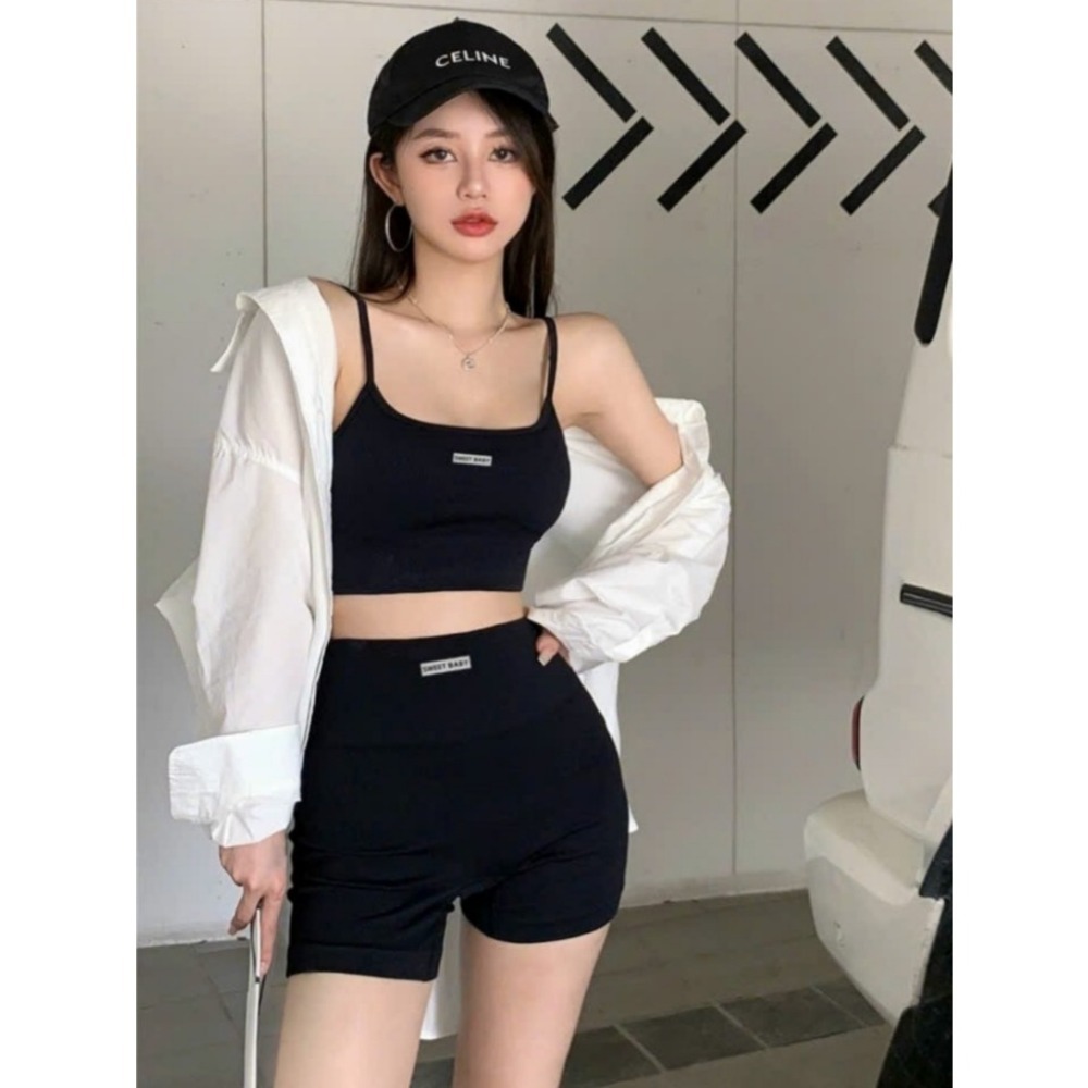 【JDUDS】英文小標螺紋運動休閒背心套裝(背心+褲) 運動套裝 休閒套裝 瑜珈套裝 健身套裝-規格圖6