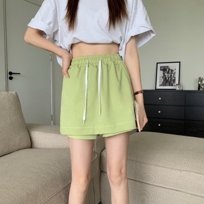 【JDUDS】設計感假兩件半身裙 鬆緊抽繩性感包臀裙 休閒短褲裙 內裡有安全褲-細節圖6