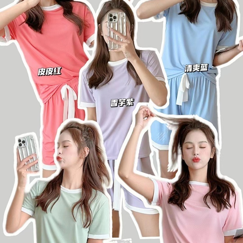 【JDUDS】冰淇淋糖果撞色2件睡衣套裝 衣+褲 春夏冰絲慵懶居家寬鬆睡衣 2件式懶人睡衣 緞帶睡衣-細節圖5