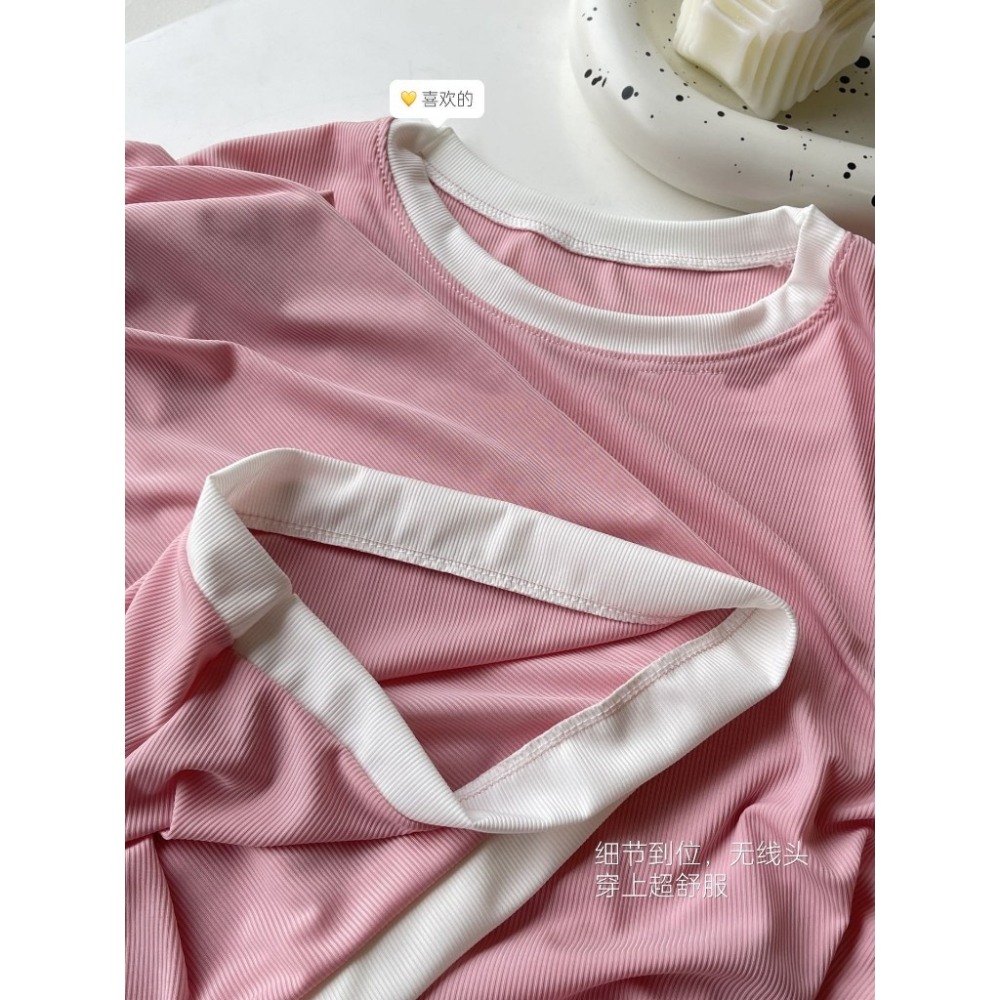 【JDUDS】冰淇淋糖果撞色2件睡衣套裝 衣+褲 春夏冰絲慵懶居家寬鬆睡衣 2件式懶人睡衣 緞帶睡衣-細節圖7