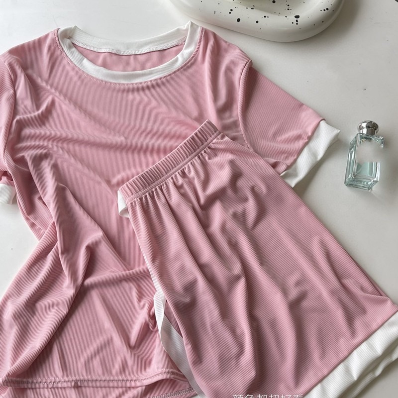 【JDUDS】冰淇淋糖果撞色2件睡衣套裝 衣+褲 春夏冰絲慵懶居家寬鬆睡衣 2件式懶人睡衣 緞帶睡衣-細節圖8