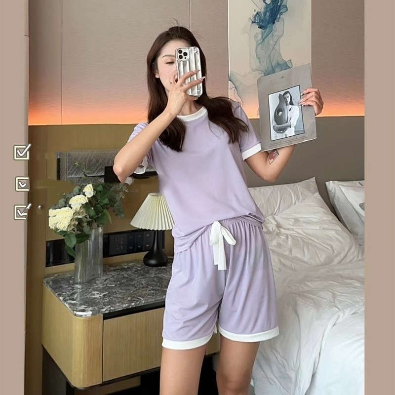 【JDUDS】冰淇淋糖果撞色2件睡衣套裝 衣+褲 春夏冰絲慵懶居家寬鬆睡衣 2件式懶人睡衣 緞帶睡衣-規格圖9