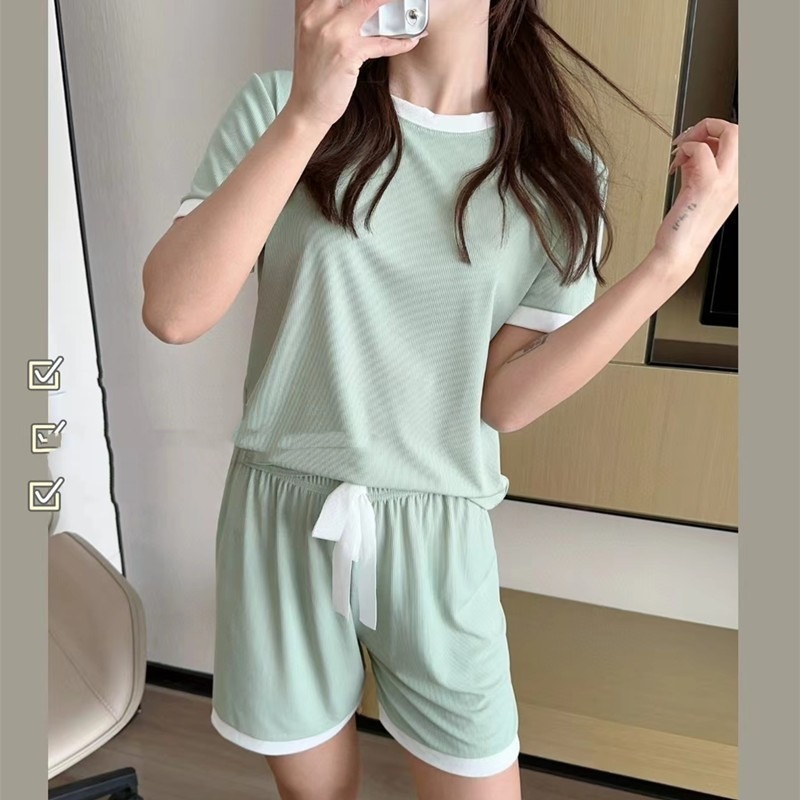 【JDUDS】冰淇淋糖果撞色2件睡衣套裝 衣+褲 春夏冰絲慵懶居家寬鬆睡衣 2件式懶人睡衣 緞帶睡衣-規格圖9