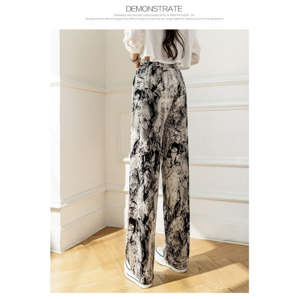 【JDUDS】冰絲雪紡水墨印花褲長褲   夏季新款 穿上就享『瘦』的褲子  涼涼褲 花褲子-細節圖2