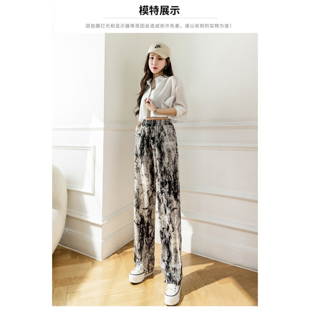【JDUDS】冰絲雪紡水墨印花褲長褲   夏季新款 穿上就享『瘦』的褲子  涼涼褲 花褲子-細節圖3