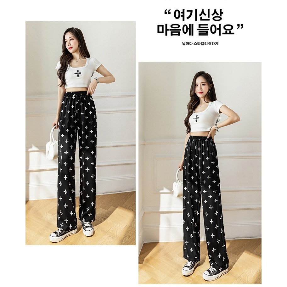 【JDUDS】冰絲雪紡水墨印花褲長褲   夏季新款 穿上就享『瘦』的褲子  涼涼褲 花褲子-細節圖4