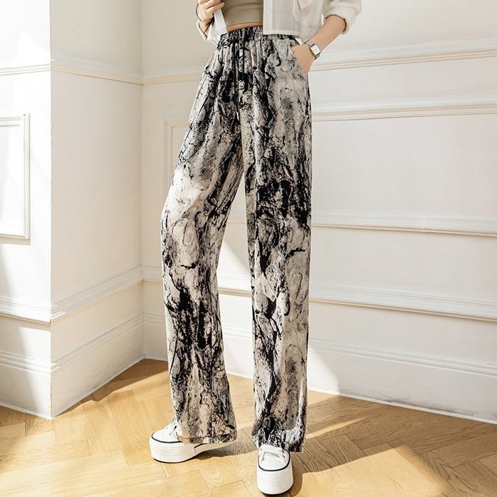 【JDUDS】冰絲雪紡水墨印花褲長褲   夏季新款 穿上就享『瘦』的褲子  涼涼褲 花褲子-規格圖9