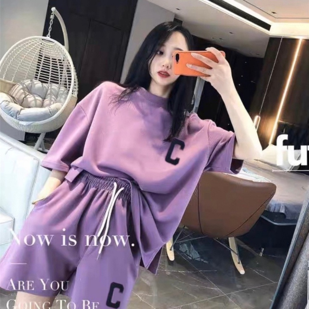 【JDUDS】🔥新款🔥C字母套裝運動休閒時尚短袖短褲兩件套 藍球風 夏季新款 印花套裝 女生短袖 印字T恤 街頭風-細節圖3