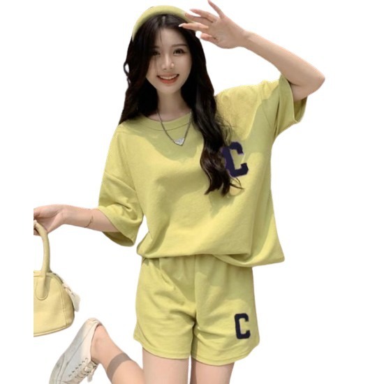 【JDUDS】🔥新款🔥C字母套裝運動休閒時尚短袖短褲兩件套 藍球風 夏季新款 印花套裝 女生短袖 印字T恤 街頭風-細節圖4