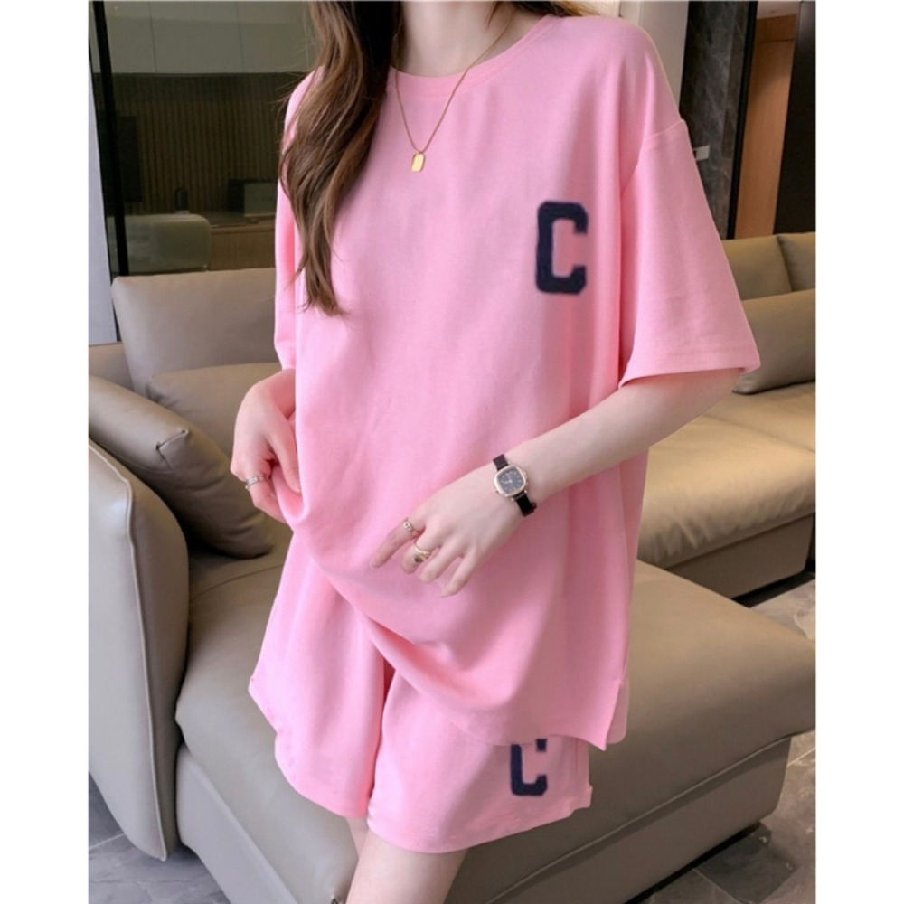 【JDUDS】🔥新款🔥C字母套裝運動休閒時尚短袖短褲兩件套 藍球風 夏季新款 印花套裝 女生短袖 印字T恤 街頭風-細節圖6