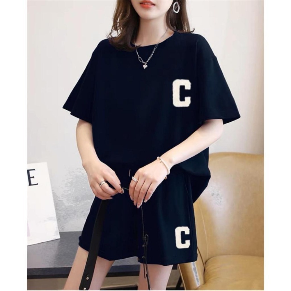 【JDUDS】🔥新款🔥C字母套裝運動休閒時尚短袖短褲兩件套 藍球風 夏季新款 印花套裝 女生短袖 印字T恤 街頭風-規格圖7