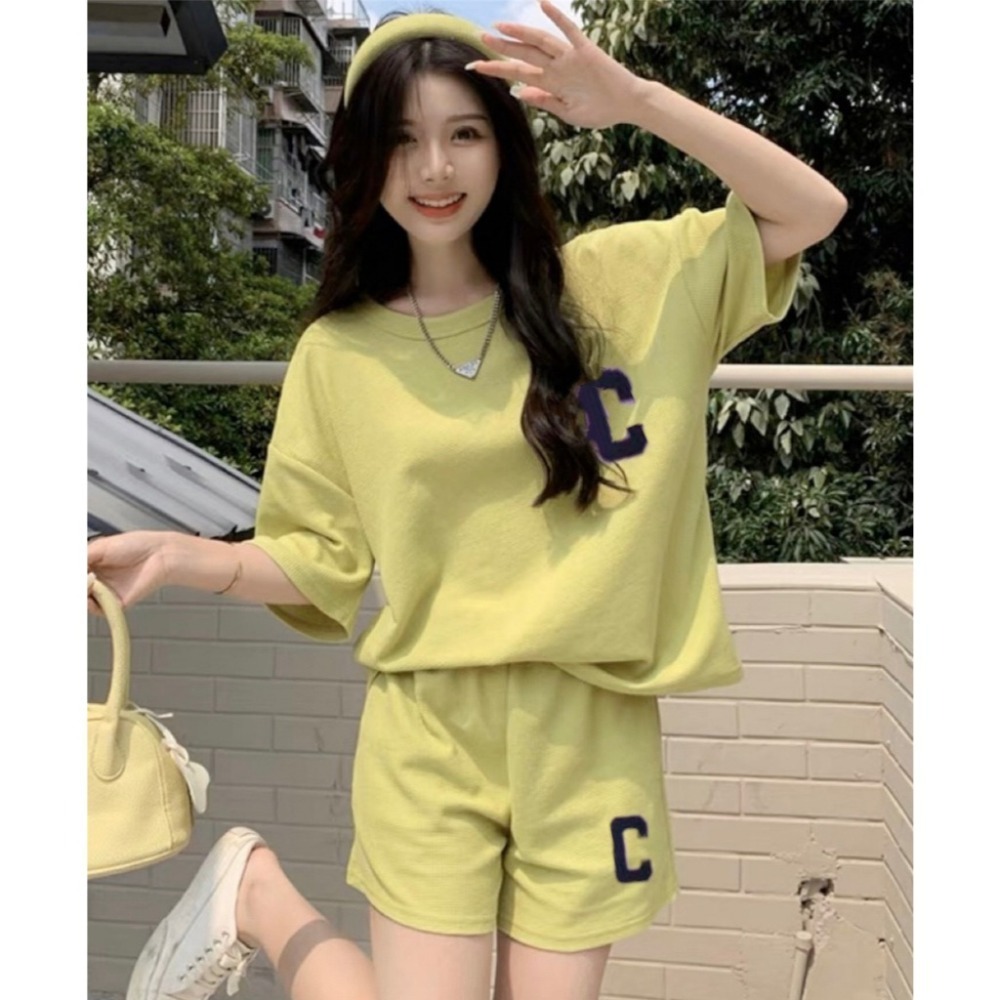 【JDUDS】🔥新款🔥C字母套裝運動休閒時尚短袖短褲兩件套 藍球風 夏季新款 印花套裝 女生短袖 印字T恤 街頭風-規格圖7