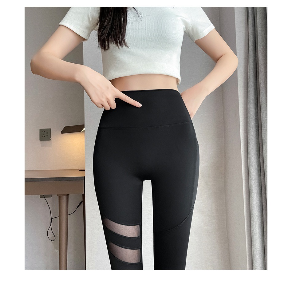 【JDUDS】🔥夏季網紗拼接設計🔥口袋9分鯊魚褲瑜珈褲 健身房 自行車 登山 健走 休閒運動褲 舞蹈褲夏季外穿-細節圖2