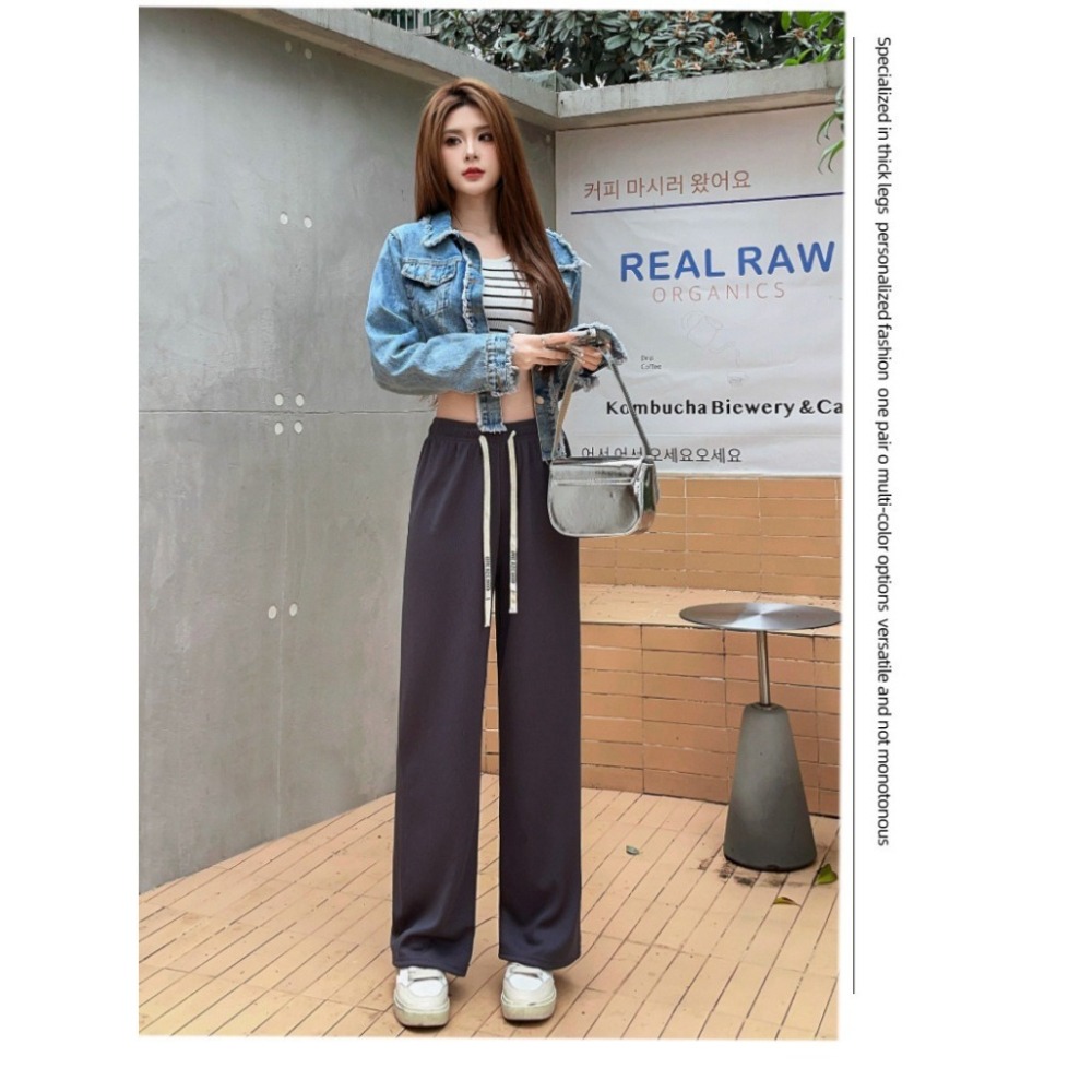 【JDUDS】新款小個滿天星字母腰帶垂墜感闊腿褲  直筒褲 高腰顯瘦 修身款 涼涼褲 休閒女褲  防曬褲  垂感-細節圖4