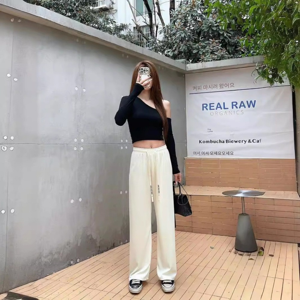 【JDUDS】新款小個滿天星字母腰帶垂墜感闊腿褲  直筒褲 高腰顯瘦 修身款 涼涼褲 休閒女褲  防曬褲  垂感-細節圖5