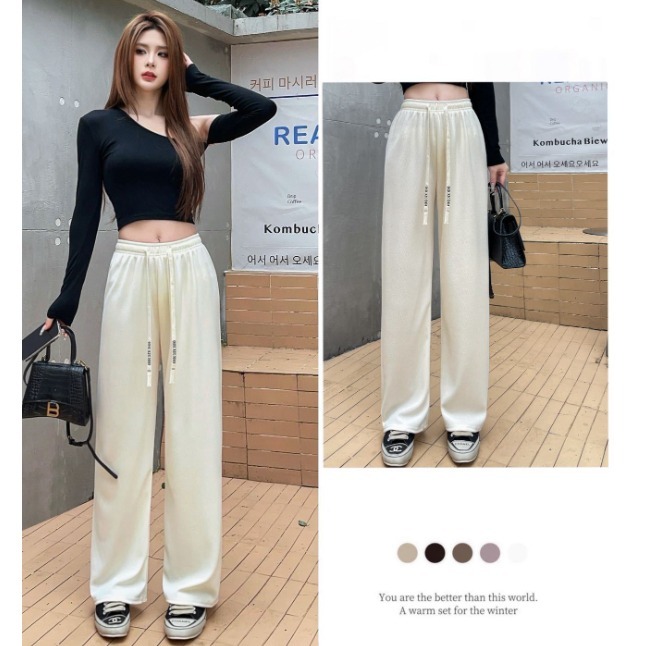 【JDUDS】新款小個滿天星字母腰帶垂墜感闊腿褲  直筒褲 高腰顯瘦 修身款 涼涼褲 休閒女褲  防曬褲  垂感-細節圖7