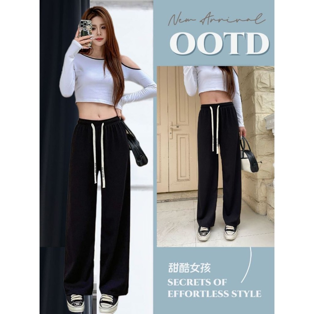 【JDUDS】新款小個滿天星字母腰帶垂墜感闊腿褲  直筒褲 高腰顯瘦 修身款 涼涼褲 休閒女褲  防曬褲  垂感-規格圖7