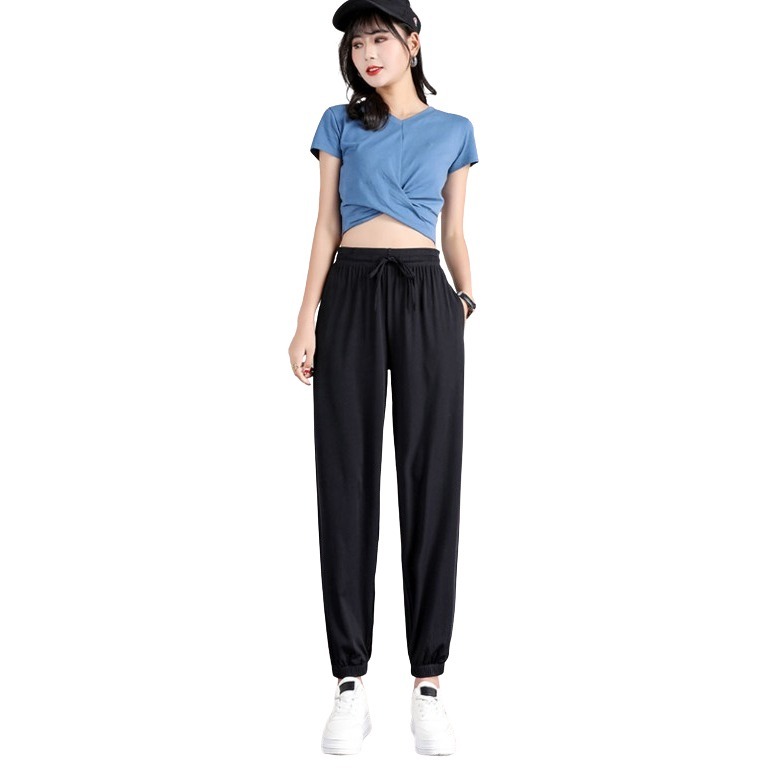 【JDUDS】夏季薄款冰絲新款百搭燈籠束口褲 涼涼褲  居家褲 修身 甩甩褲 防曬褲-細節圖2